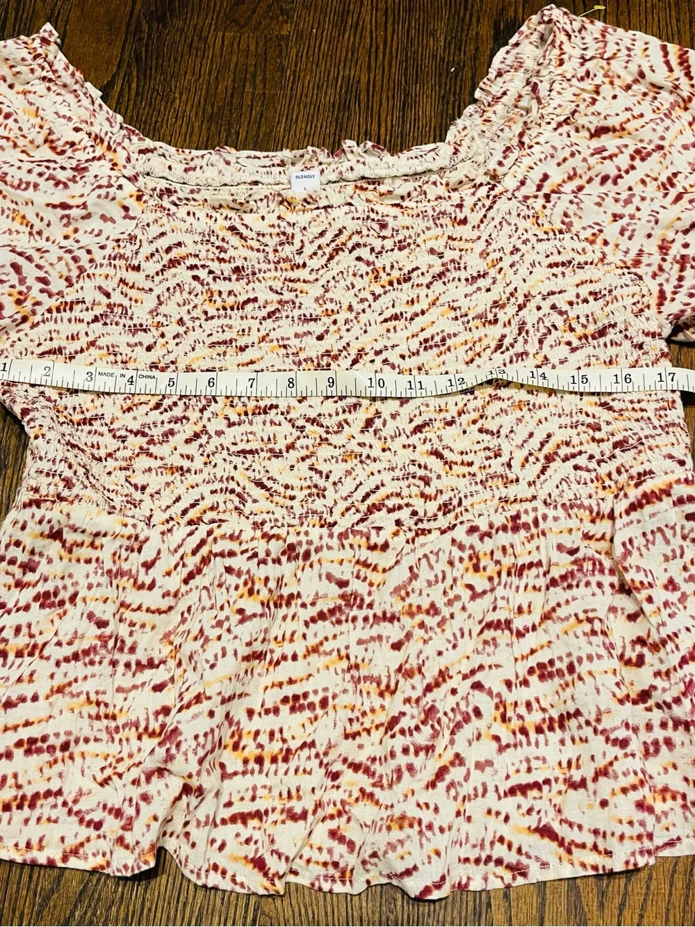 Old Navy Cream Smocked Peplum Top with Dusty Pink & Brown Speckle size L NWT
